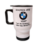 Kelioninis puodelis “Visi svajoja apie BMW (baltas, su vardu)”