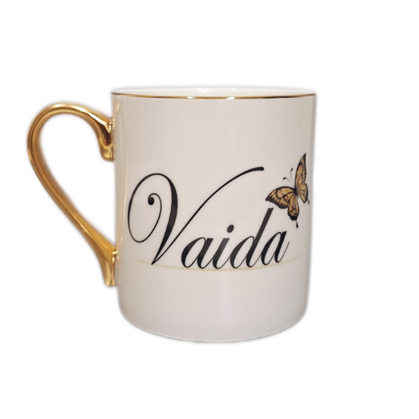 Porcelianinis puodelis “Vardinis (su drugeliu)”
