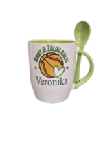 Puodelis "Širdyje žaliai balti (su vardu)"