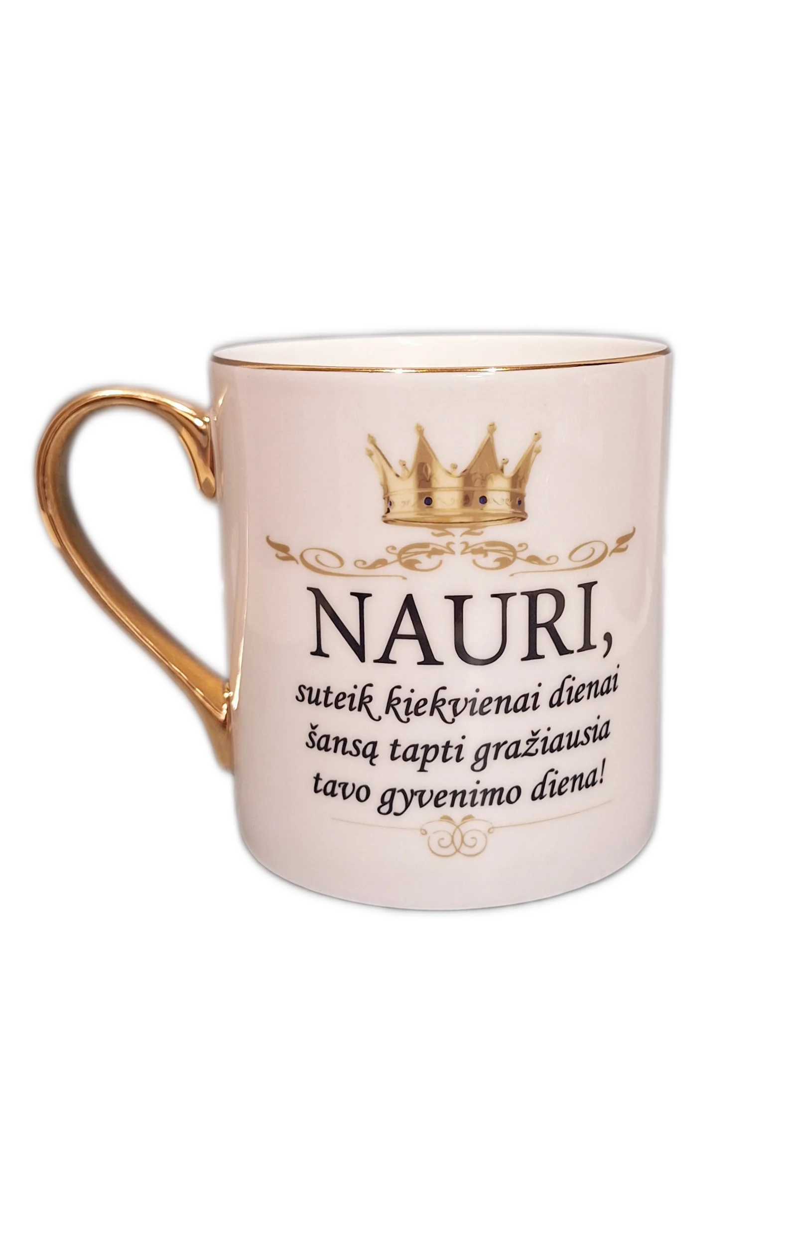 suteikporc Porcelianinis puodelis “Suteik dienai šansą (su vardu)” - Image 1